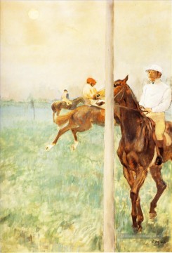 jockeys avant le départ avec flagpoll 1879 Edgar Degas Peinture à l'huile